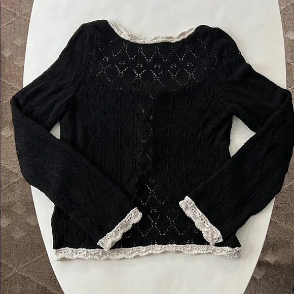 Free People Adelene Cardigan - Black Linen Blend Knit Large $128 - Picture 7 of 10
